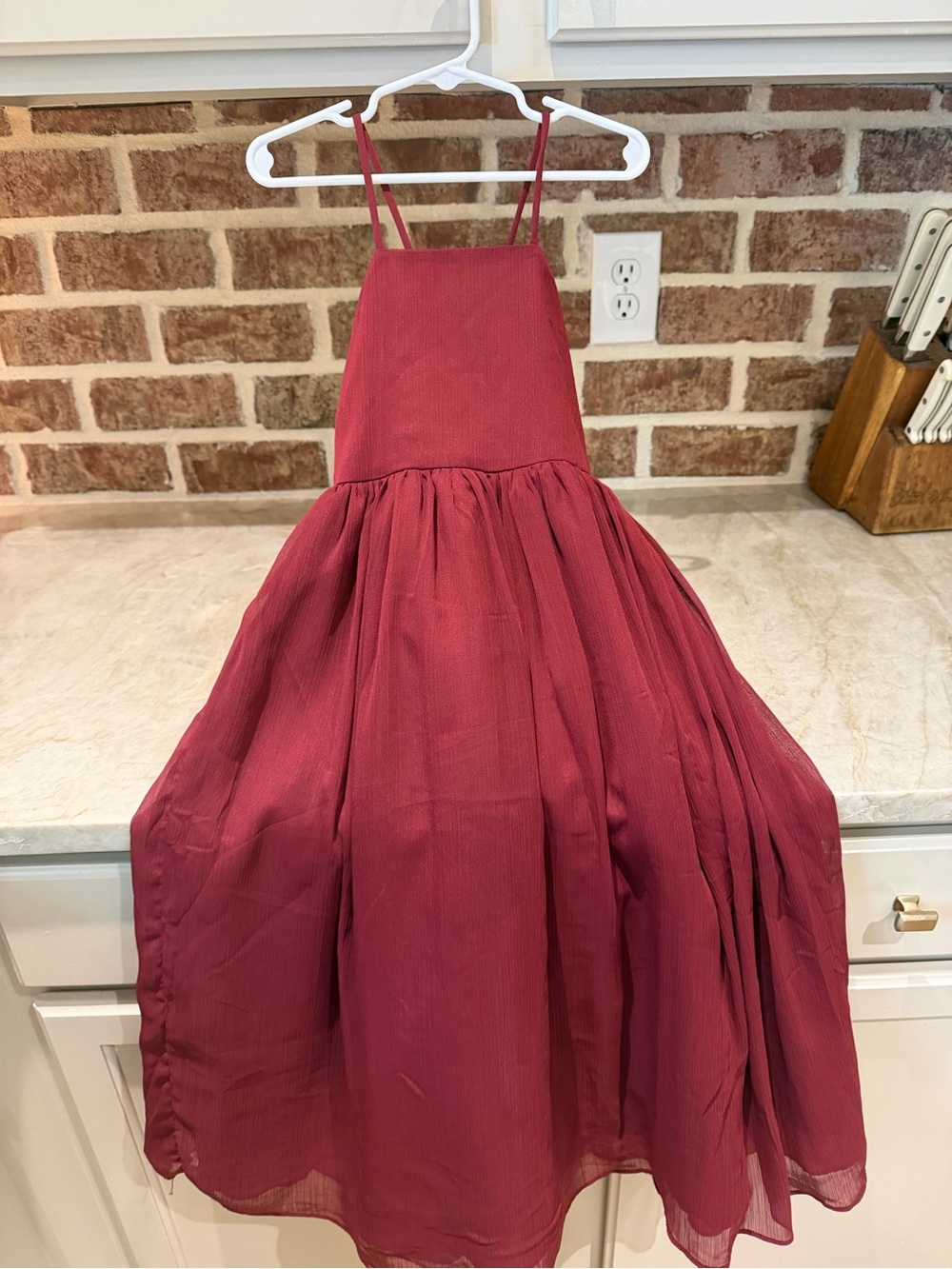Girls Red Midi Dress with Spaghetti Straps